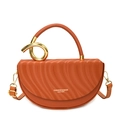 Orange-brown semi-circle saddle bag with wavy wood grain texture and gold metal handle - Brown