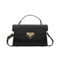 Classic black leather handbag with textured flap, gold lock and adjustable strap - Black