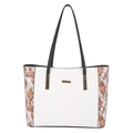 Shopper-Tasche mit weißem Krokodilmuster und braunem Schlangenprint sowie Goldteilen - Weiß