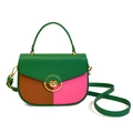 Borsa a mano tricolore in verde, marrone e rosa con fibbia rotonda dorata elegante - Verde