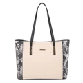 Schicke Beige Krokodil- und Schlangenhaut-Patchwork-Tragetasche mit Goldakzenten - Khaki