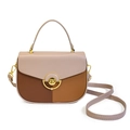 Borsa a sella retrò in ecopelle beige e marrone con elegante fibbia in metallo - Cachi