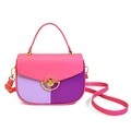 Borsa a sella bicolore rosa e viola con chiusura dorata e manico superiore - Rosa