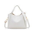White lychee grain bucket bag with top handles, gold hardware, and detachable strap - White