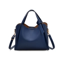 Dark blue pebbled leather bucket bag with gold hardware and versatile shoulder strap - Blue