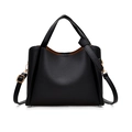 Elegant black lychee grain leather bucket bag with gold hardware and contrast lining - Black