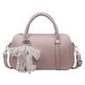 Borsa Boston rosa da donna con trama in pelle litchi e ciondolo a fiocco in perle e pizzo - Con Ciondolo / Rosa