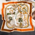 Detailed pattern of silk scarf featuring classic horse bit and tassel prints on plush fabric - 65*65cm / Beige Orange