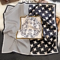 Detail of silk square scarf featuring houndstooth, stripe patterns and vintage prints - 65*65cm / Beige Black (ZC-221)