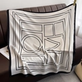 Classic silk square scarf with minimalist black geometric patterns on beige fabric - Large / White