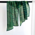 Vintage dark green patterned silk scarf draped over a black bar in a bright room - 44*152cm / Green