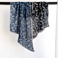 Classic blue and black cotton-linen feel scarves with elegant white feather print design - 44*152cm / Navy Blue