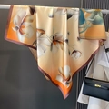 Elegant floral silk scarf with magnolia prints and gradient orange tones on silver hanger - 90*90cm / Light Yellow Orange (HS-17-Light Yellow Orange)