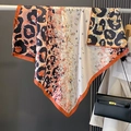 Retro silk scarf with leopard print and pink floral patterns on vibrant orange borders - 90*90cm / Black Orange Leopard Floral Patchwork