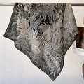 Vintage tropical print scarf in dark green and beige silk-touch fabric with hand-rolled edges - 68*68cm / Dark Green