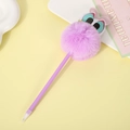 Penna gel a forma di gufo in peluche viola con morbido pompon e occhi a cartone - Penna Pompon Figura Viola