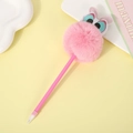 Penna gel a forma di gufo rosa peluche con morbido pompon e orecchie per la scuola - Penna Pompon Figura Rosa