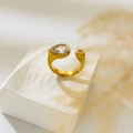 Detail of 18K gold-plated open ring with pear and round cubic zirconia stones - US 6 / Teardrop Round Zircon Open