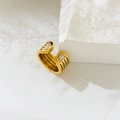 18K gold plated titanium open ring with black parallel lines and marquise cubic zirconia - US 6 / Semi-Circle Zircon Open
