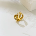 Close-up of triple-layered 18K gold-plated open ring with pear-cut cubic zirconia - US 6 / Teardrop Zircon Hollow Open