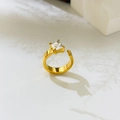 Close-up of a wide 18K gold plated ring featuring a large rectangular zircon stone - Rectangle Zirconia
