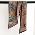 Foulard en soie vintage à fleurs et motifs géométriques pour cheveux ou cou - Style Imprimé à Bord Café (XY-2)