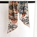 Foulard mode toucher soie imprimé forêt et montagne pour cheveux et sacs - 21x144cm / Beige