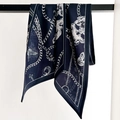 Gothic style navy blue chain and skull print satin scarf for women with chain patterns - 21x144cm / Navy Blue