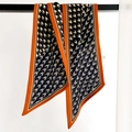 Elegant narrow twilly scarf with orange border, houndstooth pattern and chain print - 21*144cm / Black/Orange/Beige (XY-16)