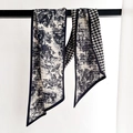 Zweiseitiger Seidenschal mit Hahnentrittmuster und Toile-de-Jouy-Motiv für Damen - 21*144cm / Hahnentritt Schwarz