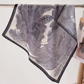 Elegant 68cm square feather print scarf in black and gray with soft cotton-linen feel - 68*68cm / Beige Grey