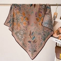 Detail of a vintage floral square scarf hanging with houndstooth pattern and silk texture - 68x68cm / Yellow Floral