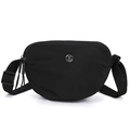 Minimalist black nylon crossbody bag with adjustable strap and metallic M FASHION logo - Small / Black