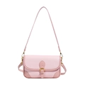 Pink lychee grain leather baguette bag with gold buckle and adjustable shoulder strap - Pink