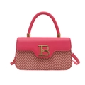 Chic pink colorblock handbag with woven pattern and golden B logo detail - Pink