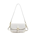 Minimalist white litchi pattern flap square bag with elegant golden metal buckle accent - Off White