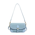 Minimalist light blue rectangular shoulder bag in litchi grain leather with gold hardware - Blue
