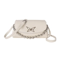 Chic off-white crocodile embossed crossbody bag with silver butterfly clasp and bead chain - Off White