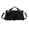 Elegante schwarze Handtasche aus gefaltetem Leder mit goldenen Beschlägen und Gurt - Schwarz