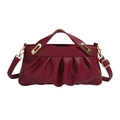 Dunkelrote geraffte Lederhandtasche mit goldener Hardware und verstellbarem Schultergurt - Rot