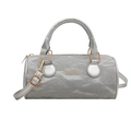 Sac cylindre argenté froissé avec lettrage doré et bandoulière réglable chic - Argenté