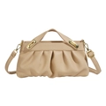 Beigefarbene Handtasche aus weichem Faltenleder mit goldenen Details und Schultergurt - Khaki