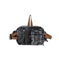 Retro washed denim chest bag in charcoal grey with adjustable brown fabric strap - Black