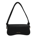 Classic black litchi texture underarm shoulder bag with elegant knot strap detail - Black