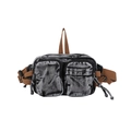 Marsupio vintage in denim lavato grigio scuro con tracolla marrone regolabile - Nero