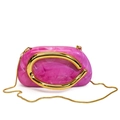 Pink marble acrylic evening clutch bag with round gold metal handle and chain strap - Marble Rose Red (8688)