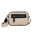 Piccola borsa quadrata in tela beige con finiture in pelle nera e tracolla - Nero