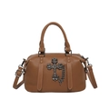 Bolso tote gótico marrón con detalle de cruz y correa de hombro ajustable - Marrón
