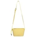 Minimalist yellow bucket bag in pebble leather with adjustable shoulder strap and zip closure - Yellow