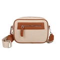 Piccola borsa a tracolla quadrata beige intrecciata con finiture in pelle marrone - Marrone
